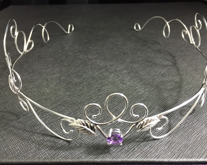 Bohemian Amethyst Wedding Tiara in Sterling Silver, Renaissance Weddings, Forehead Jewelry, Hair Jewelry, Bridal Headpieces