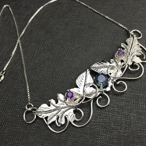 Woodland Sapphire Amethyst Necklace in Sterling Silver, Bohemian Leaf Necklace, Gifts For Her, Fairy Necklaces, Handmade Artisan Necklaces image 6