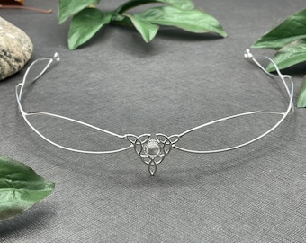 Sterling Silver Celtic Knot Moonstone Tiara: Elvish Wedding Circlet