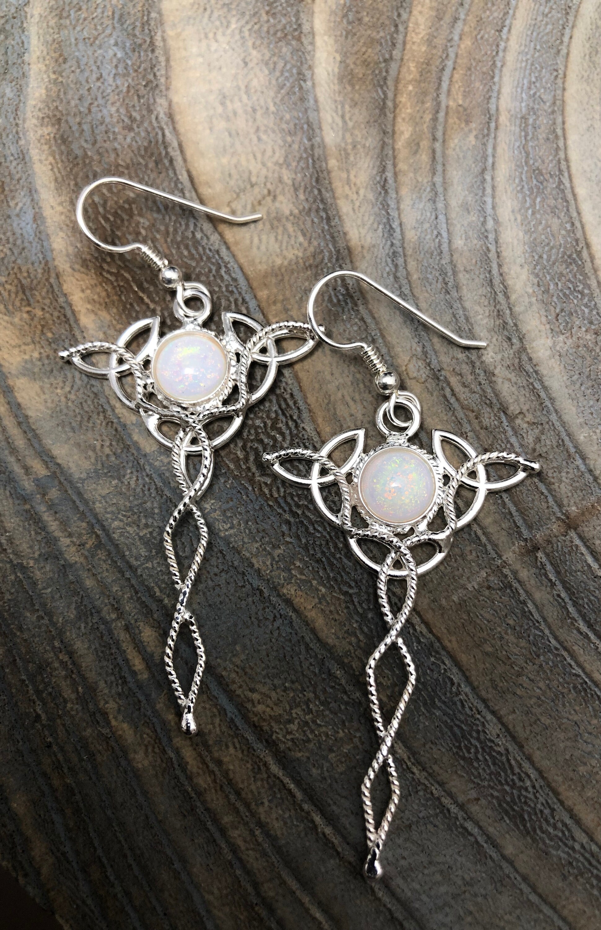 Irish Celtic Trinity Knot Earrings with Moonstones in Sterling Silver