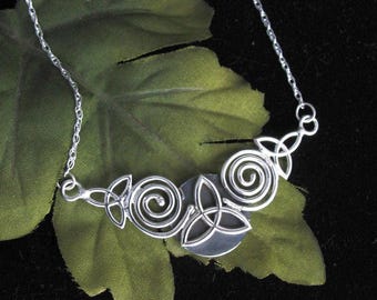 Celtic Knot Spiral Necklace in Sterling Silver with 16 inch Box Chain, Gifts For Her, Anniversary, Irish Bridal, Gifts For Her