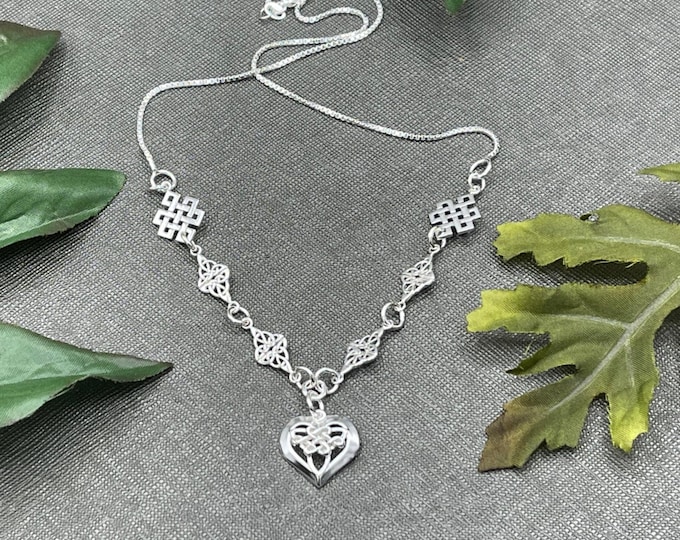 Sterling Silver Celtic Necklace: Trinity Knot Heart, Irish Jewelry, Gifts For Her