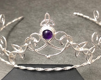 Celtic Victorian Amethyst Bridal Tiara in Sterling Silver, Wedding Crown, Wedding Accessories, Gifts For Her, Alternative Bridal Headpiece