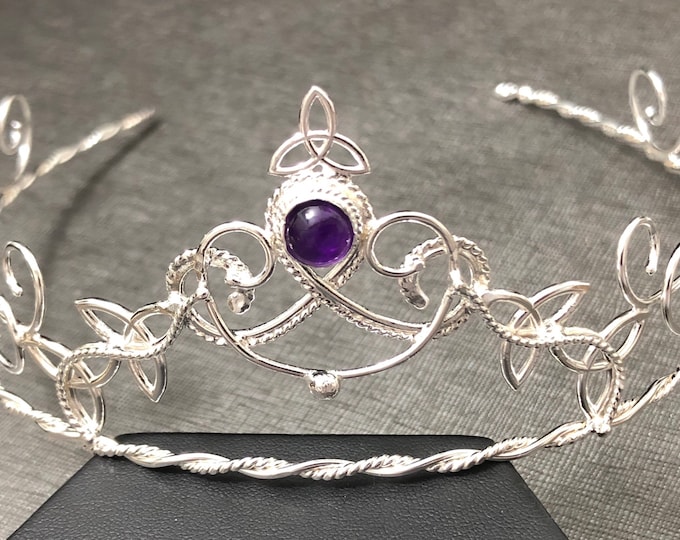 Celtic Victorian Amethyst Bridal Tiara in Sterling Silver, Wedding Crown, Wedding Accessories, Gifts For Her, Alternative Bridal Headpiece