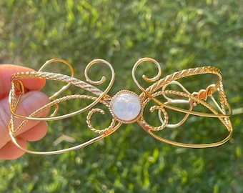 Fae Elvin Arm Bracelet Sterling Silver, Gold Plated Upper Armlet Cuff, Elvish Renaissance Arm Torc, Wedding Accessory