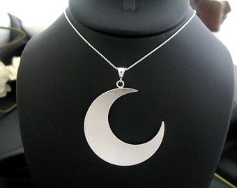 Large Sterling Silver Crescent Moon Necklace - Handmade Celestial Jewelry, Statement Moon Pendant, Stevie Nicks