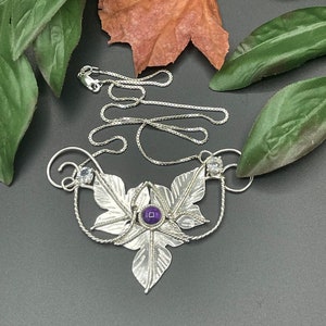 Woodland Leaf Moonstone Necklace in Sterling Silver, Artisan Faery Necklaces, Gifts For Her, Elvish Bohemian Renaissance Jewelry