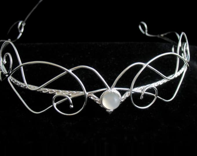 Renaissance SCA Wedding Tiara in Sterling Silver, Moonstone Bridal Headpiece, Sterling Silver Wedding Circlet, Alternative Bridal Jewelry