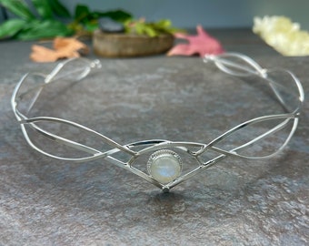 Elvish Wedding Moonstone Tiara in Sterling Silver, Artisan Bridal Circlet, Faery Hair Jewelry, Headpieces