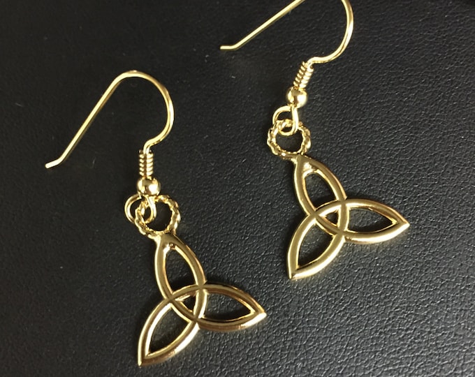 Celtic Trinity Knot Earrings, Sterling Silver with 24K Gold Plate Overlay, Sterling Silver, Handmade Irish Trinity Knot Earrings 24K GP