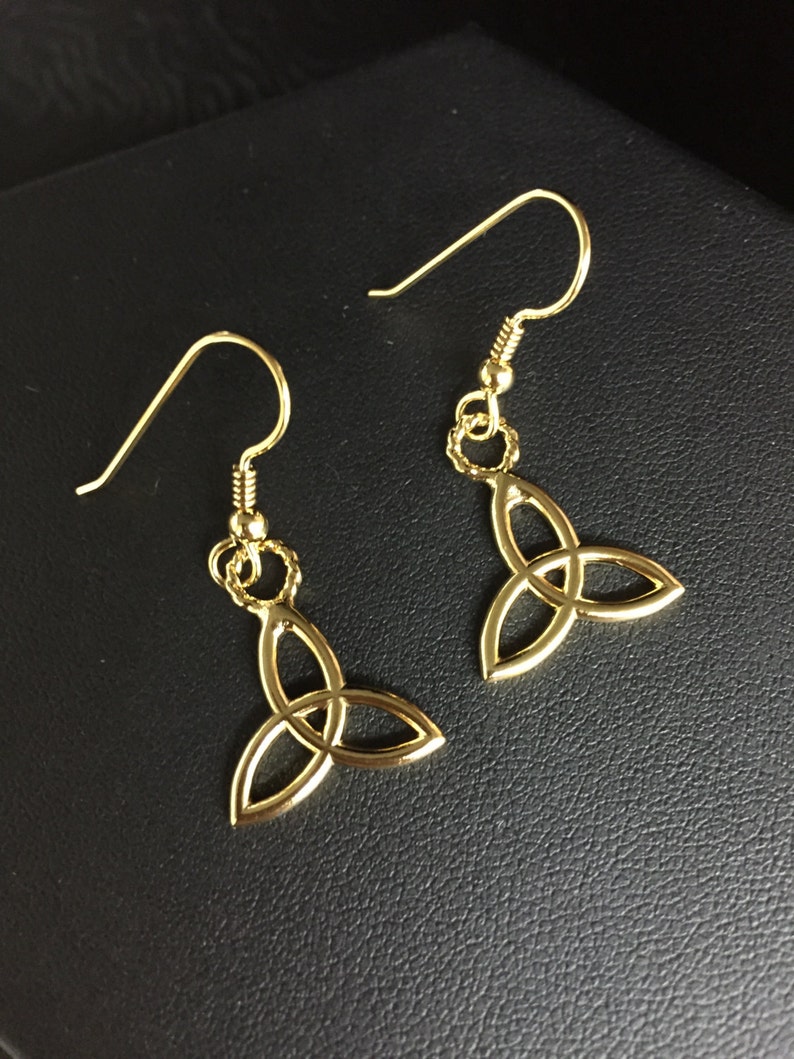 Celtic Trinity Knot Earrings, Sterling Silver with 24K Gold Plate Overlay, Sterling Silver, Handmade Irish Trinity Knot Earrings 24K GP image 1