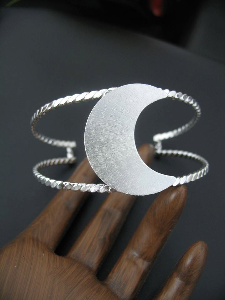 Crescent Moon Bracelet Cuff in Sterling Silver Artisan Waxing