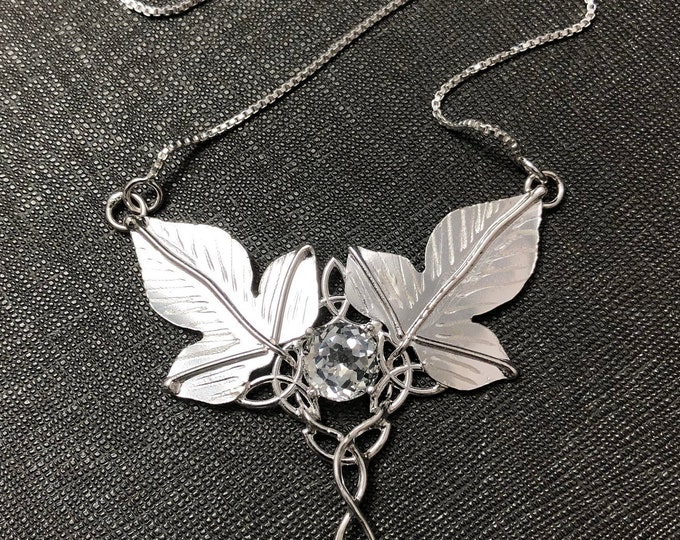 Handmade Sterling Silver Celtic Knot Woodland Elvish Necklace with Emerald Gemstone, Gifts For Her, Woodland Wedding