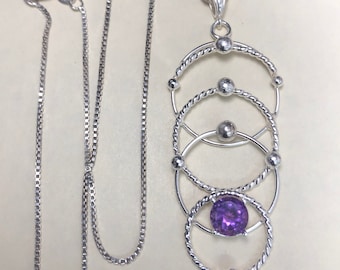 Amethyst Sterling Silver Eternity Necklace: Bohemian Celestial Jewelry, Eternity Necklace