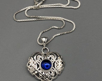 Celtic Irish Heart Amethyst Sapphire Moonstone Necklace in Sterling Silver, Irish Jewelry, Gifts for Her, Anniversary