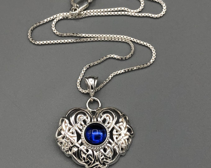 Celtic Irish Heart Amethyst Sapphire Moonstone Necklace in Sterling Silver, Irish Jewelry, Gifts for Her, Anniversary