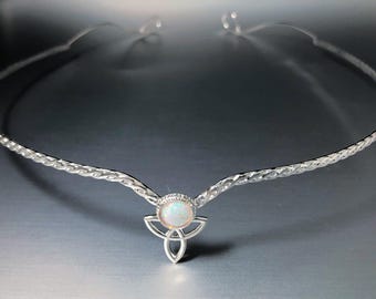 Sterling Silver Celtic Moonstone Circlet: Irish Diadem with Gemstone, Irish Wedding