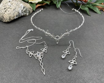 Celtic Knot Wedding Tiara, Necklace and Earring Jewelry Set, Irish Bridal Set, Celtic Wedding Accessories, Bridal Sets