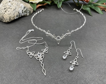 Celtic Knot Wedding Tiara, Necklace and Earring Jewelry Set, Irish Bridal Set, Celtic Wedding Accessories, Bridal Sets