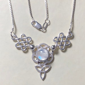 Irish Celtic Knot Necklace with Moonstone in Sterling Silver, Scottish Necklaces, Gifts For Her, Pictish Jewelry, Symbolic
