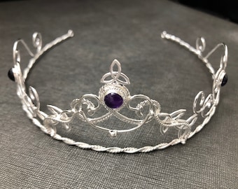 Renaissance Victorian 10mm Amethyst Bridal Tiara: Sterling Silver Wedding Crown, Fantasy Wedding, Celtic Tiaras, Noble Crown, Medieval