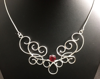 Bohemian Elvish Necklaces in Sterling Silver with 8mm Peridot, Amethyst, Sapphire, Gifts For Her, Statement Fae Renaissance Necklaces