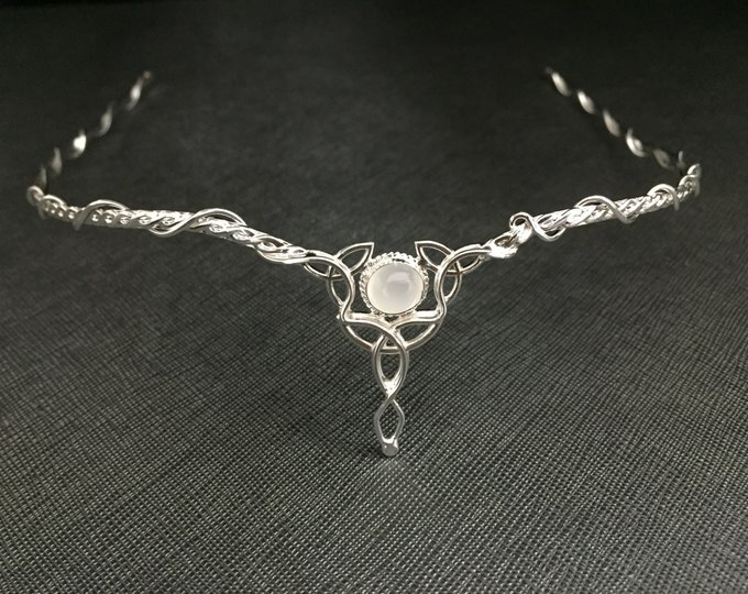 Celtic Knot Rainbow Moonstone Tiaras in Sterling Silver, Irish Diadems, Handmade Circlets, Wedding Accessories For Her