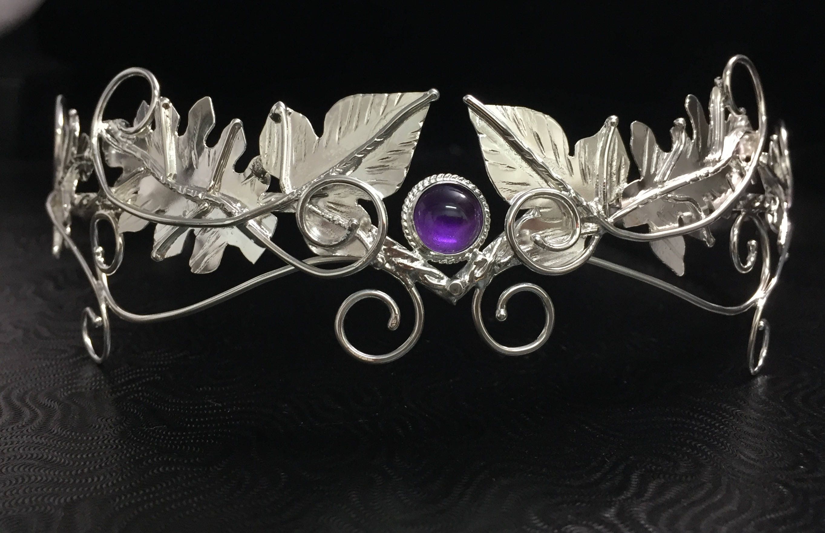 Woodland Moonstone Amethyst Sapphire Tiaras in Sterling Silver, Ivy