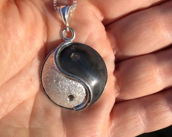 Yin Yang Necklace, Zen Necklace, Handmade Yin Yang Jewelry, 18 Inch Sterling Box Chain, Sterling Silver, Handmade, Eastern Religious Jewelry