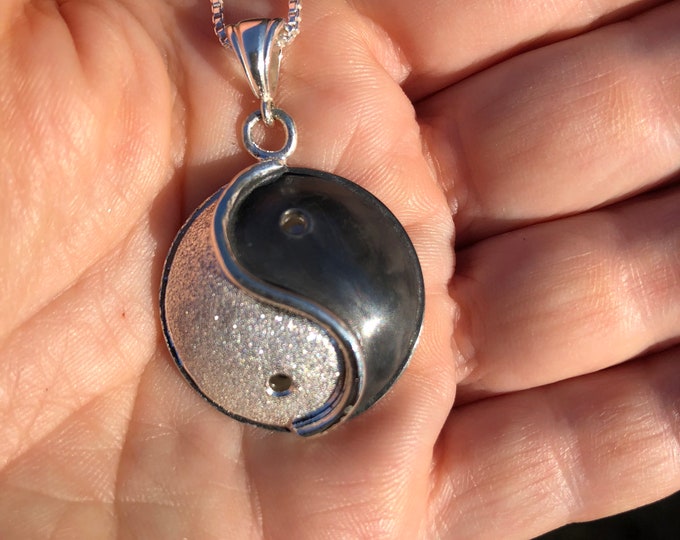 Yin Yang Necklace, Zen Necklace, Handmade Yin Yang Jewelry, 18 Inch Sterling Box Chain, Sterling Silver, Handmade, Eastern Religious Jewelry