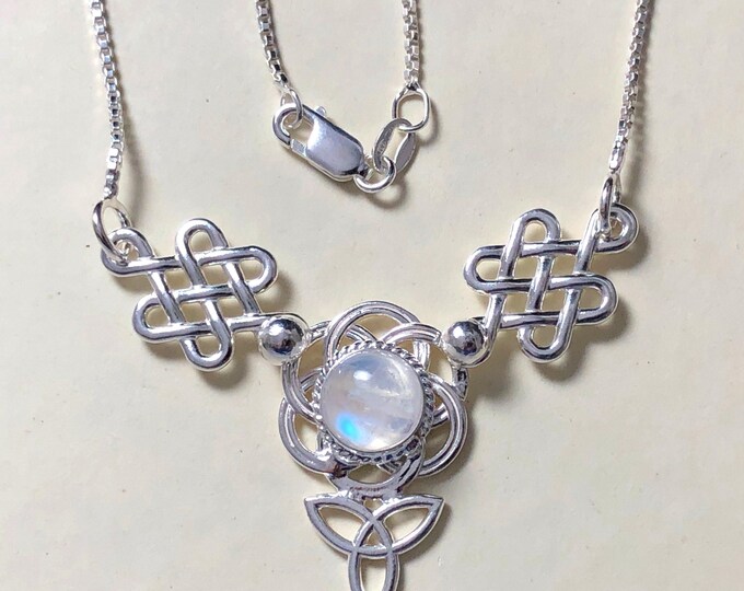 Sterling Silver Celtic Knot Necklace with Moonstone: Irish Jewelry, Irish Necklace, Gifts For Her