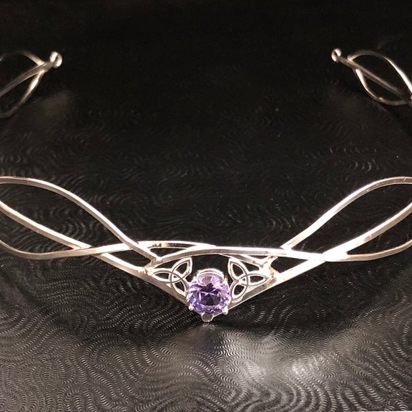 Celtic Knot Amethyst Elvish Wedding Tiara in Sterling Silver, Irish Diadems, Gifts For Her, Alternative Bridal Accessories