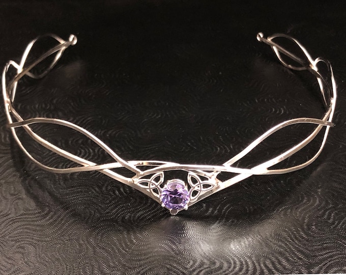 Celtic Knot Amethyst Elvish Wedding Tiara in Sterling Silver, Irish Diadems, Gifts For Her, Alternative Bridal Accessories