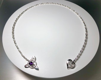 Sterling Silver Celtic Knot Neck Torc with Emerald, Irish Neck Jewelry, Gifts For Her