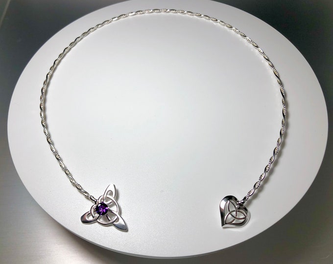 Sterling Silver Celtic Knot Neck Torc with Emerald, Irish Neck Jewelry, Gifts For Her