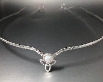 Sterling Silver Celtic Moonstone Circlet: Irish Diadem with Gemstone, Irish Wedding