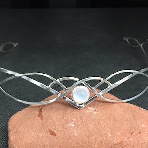 Bohemian Wedding  Gemstone Tiara in Sterling Silver, Circlet, Sterlin Silver Handmade Circlet with Gemstone, Faery Forehead Jewelry