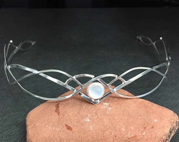 Bohemian Wedding  Gemstone Tiara in Sterling Silver, Circlet, Sterlin Silver Handmade Circlet with Gemstone, Faery Forehead Jewelry