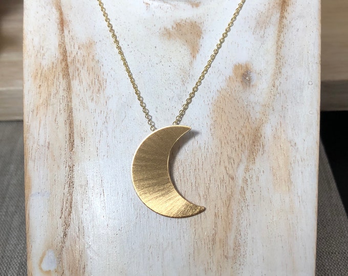 Stevie Nicks Crescent Moon inspired Necklace with GOLD-FILLED Curb Chain,  24K Gold Plate Overlay on Sterling Silver Moon Pendant