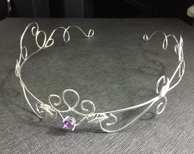 Bohemian Amethyst Wedding Tiara in Sterling Silver, Renaissance Weddings, Forehead Jewelry, Hair Jewelry, Bridal Headpieces