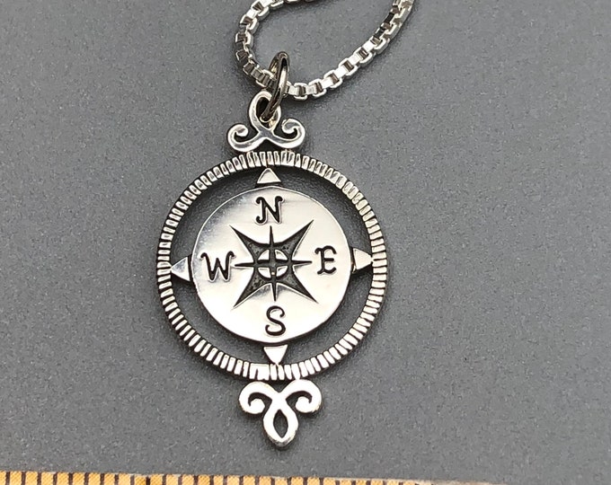 Steampunk Compass Style Necklace in Sterling Silver, Steampunk Compass Necklace, Celestial Compass Necklace Designs