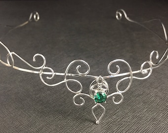 Sterling Silver Renaissance Emerald Bridal Tiara: Elvish Wedding Circlet, Fantasy Bridal, Gifts For Her