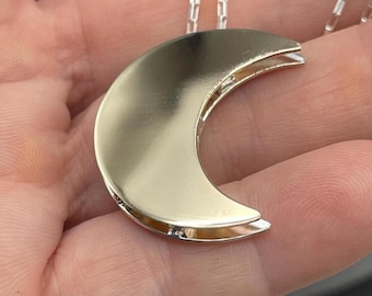 Stevie Nicks Inspired Crescent Moon Necklace: Sterling Silver & 14K Solid Gold, Half Moon Necklace