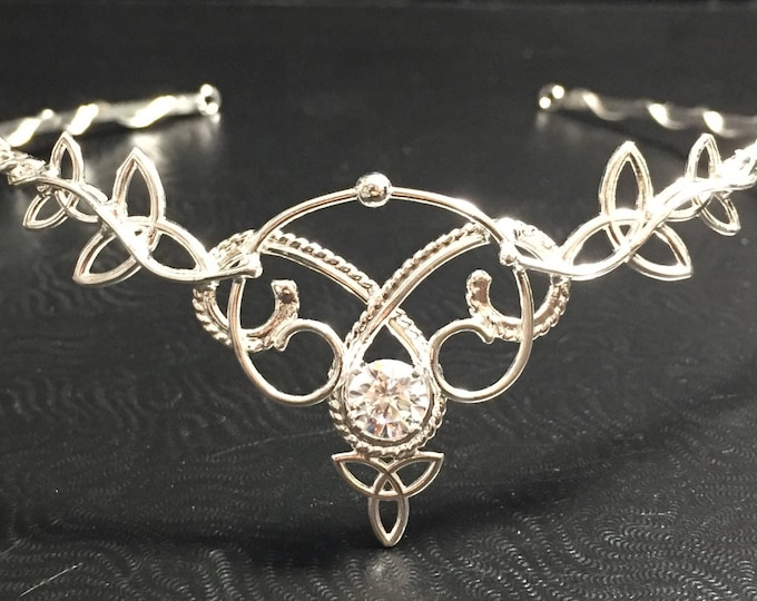 Celtic Bridal Sapphire White Topaz Tiara in Sterling Silver, Irish Diadems, Elvish Fantasy Tiaras, Bohemian Headpieces, Fantasy Wedding