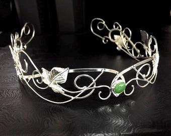 Sterling Silver Leaf Wedding Crown, Elvish Bridal Tiara, Bohemian Headpiece, Fantasy Crown, Fairytale Diadem Circlet