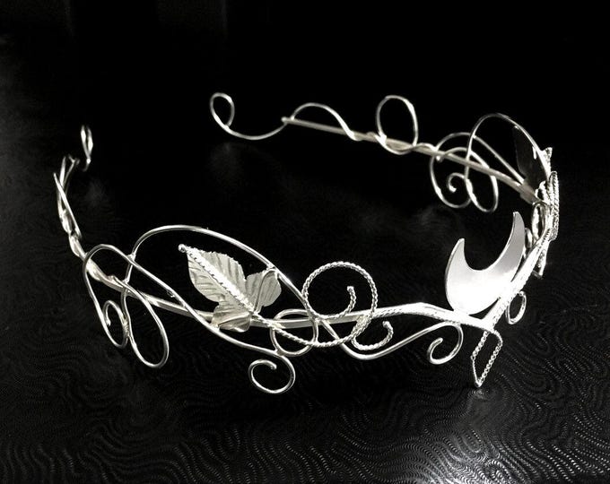 Sterling Silver Crescent Moon Crown: Elvish Bridal Circlet, Celtic Diadem, Pagan Moon Handfasting, Gifts For Her