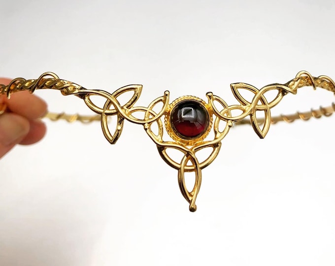 Celtic Trinity Knot Wedding Tiara: 24K Gold Plated Emerald Diadem, Irish Circlet, Fantasy Wedding, Gifts For Het
