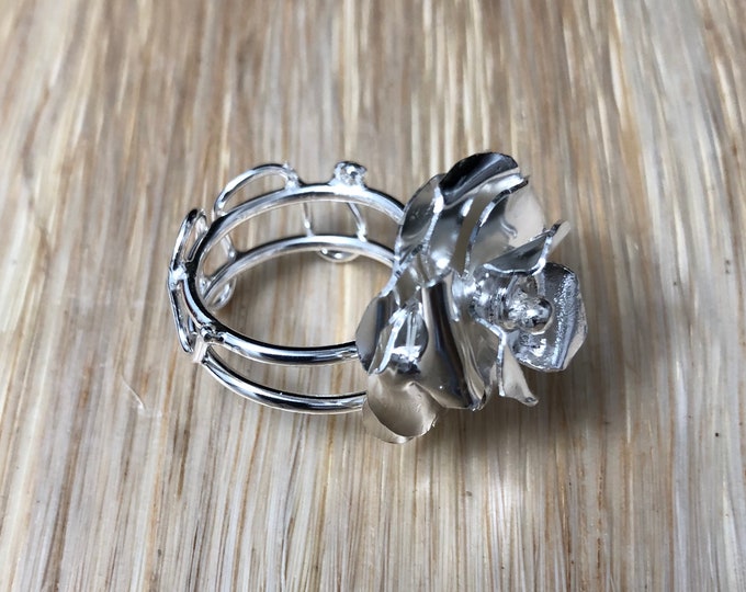 Rose Floral Ring in Sterling Silver, Artisan Rose Ring, Gifts for Her, Statement Floral Rings, Whimsical Rose Petal Flower Jewelry Designs