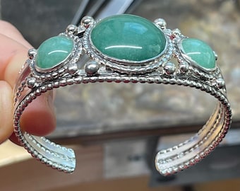 Sterling Silver Aventurine Bracelet Cuff Handmade, Bohemian Cuff Bracelet, Art Nouveau Bracelet, Gifts For Her