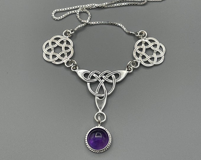 Celtic Knot Moonstone Good Luck Necklace Silver, Irish Jewelry, Gifts For Her, Scottish Necklace with 8mm Gemstone, Handmade 925, OOAK